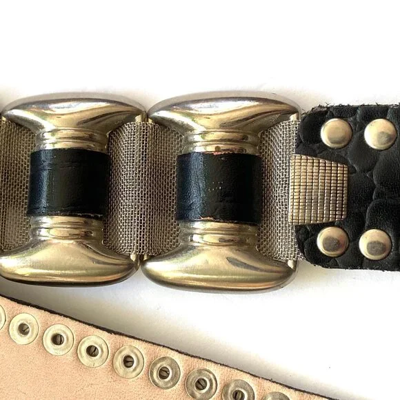 Vintage Black Leather, Silver Metal and Mesh Belt - Goth, Punk, Emo - Picture 5 of 8